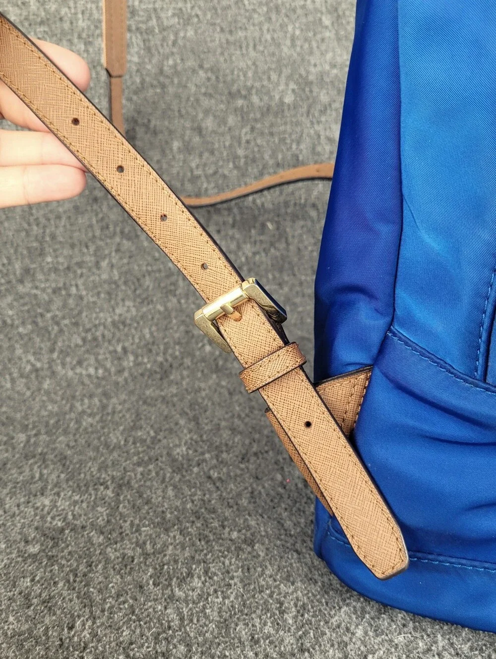 Michael Kors Jet Set Electric Blue Nylon Backpack with Tan Faux Leather Straps